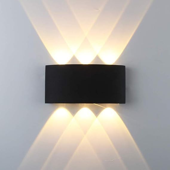 LIGHTINGS AFN LED Wall Light, Modern Aluminum Waterproof Outdoor and Indoor Wall Lamp 3000K Warm Light Directional 6-Light Up and Down, Black