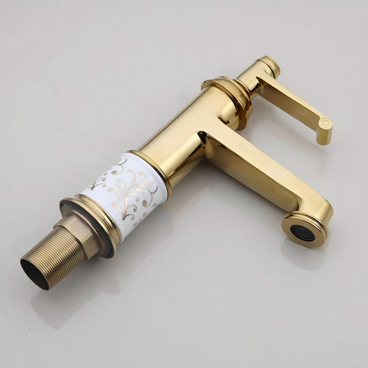 Luxury Golden Brass Bathroom Sink Basin Vessel Tap Mixer Faucet, Deck Mount, Single Handle
