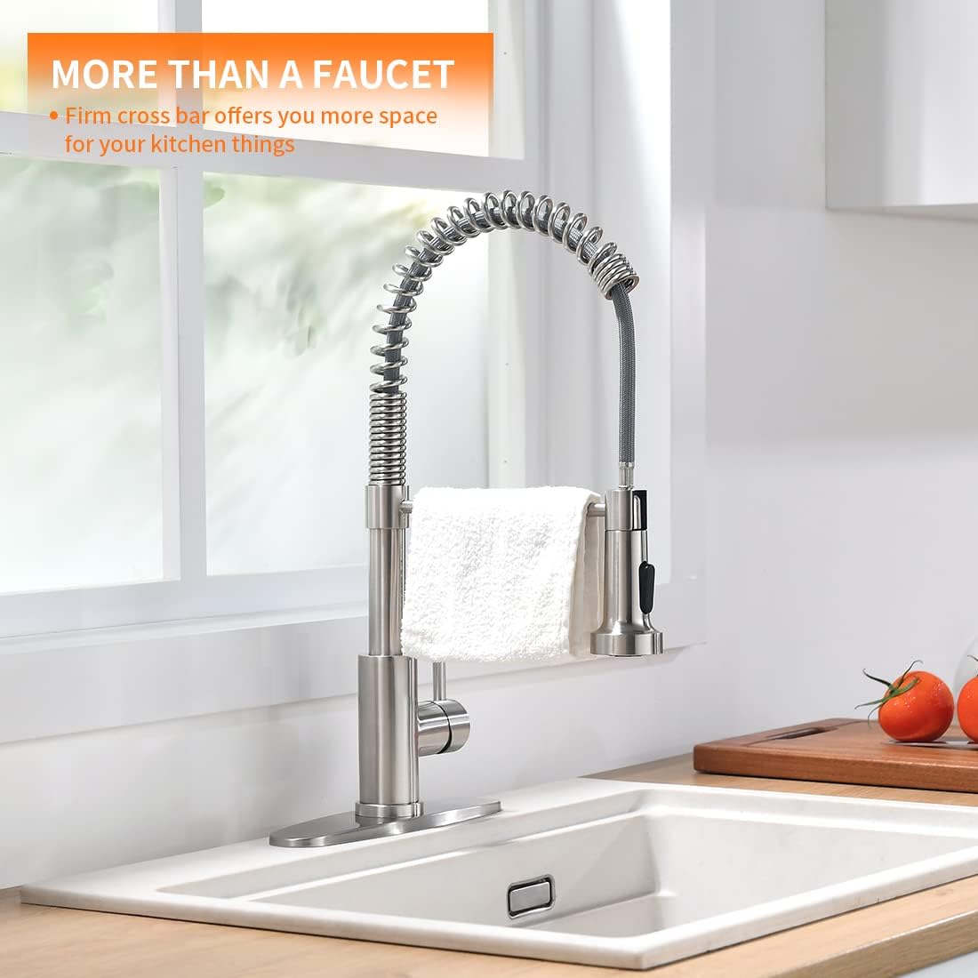 Kitchen Faucets Low Lead Commercial Solid Brass Single Handle Single Lever Pull Down Sprayer Spring Kitchen Sink Faucet, Brushed Nickel