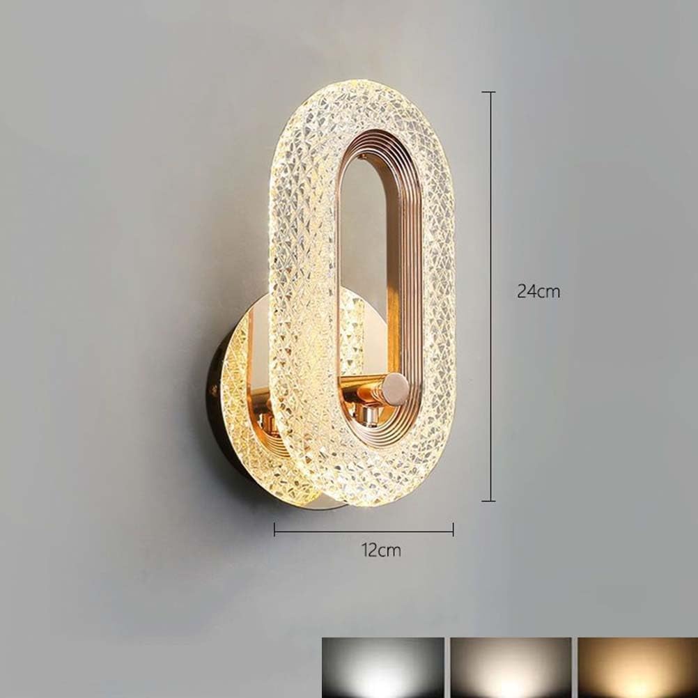LED Wall lamp, Indoor Gold Oval Wall Light, 3 Colour temperatures 3000K/4000K/6000K Bedside lamp, 8W Modern Aluminium Decorative Lamp Wall Light for Bedroom, Dining Room, Staircase, Hotel(2PCS)