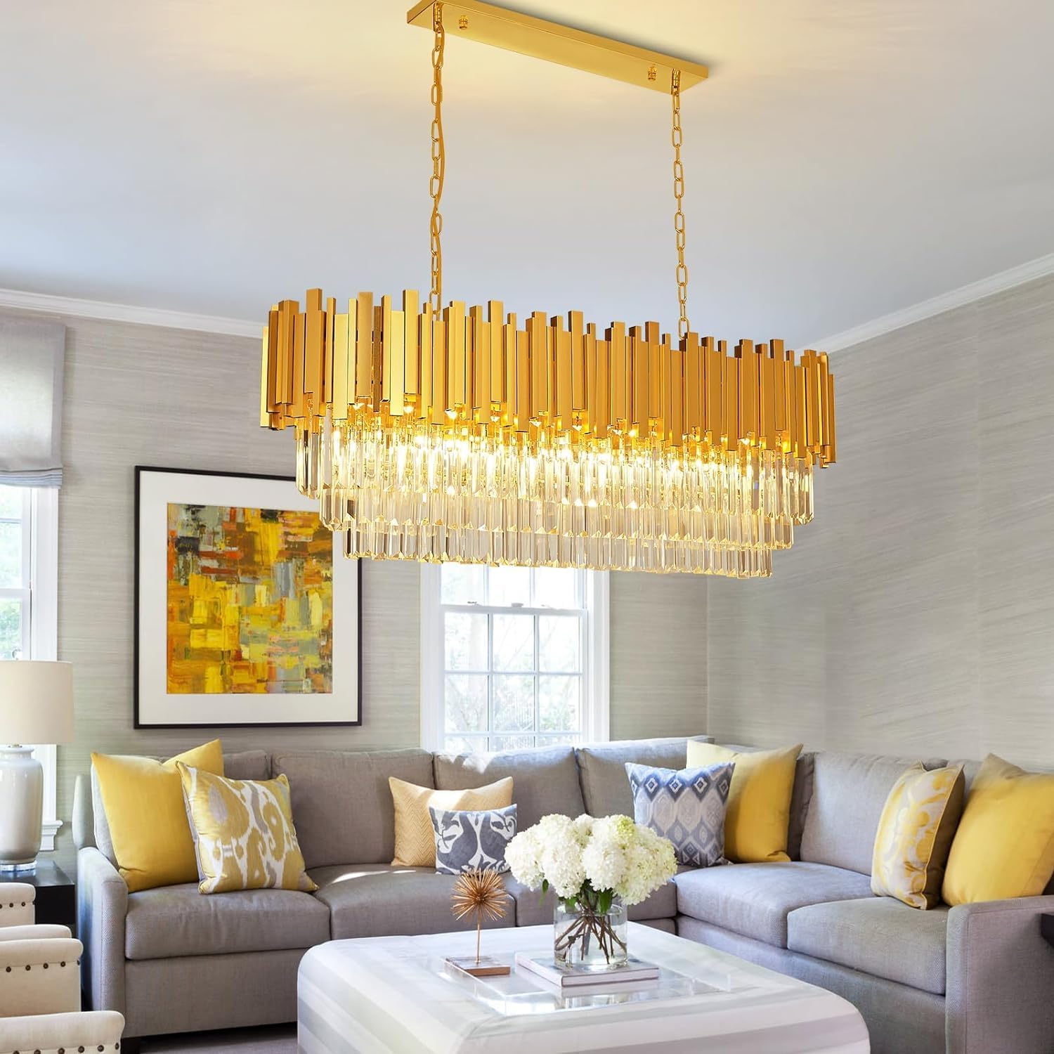 Modern Crystal Chandelier for Dining Room Luxury 10-Lights Gold Chandeliers Contemporary Kitchen Island Chandeliers Oval Ceiling Hanging Lights for Living Room Foyer Hallway
