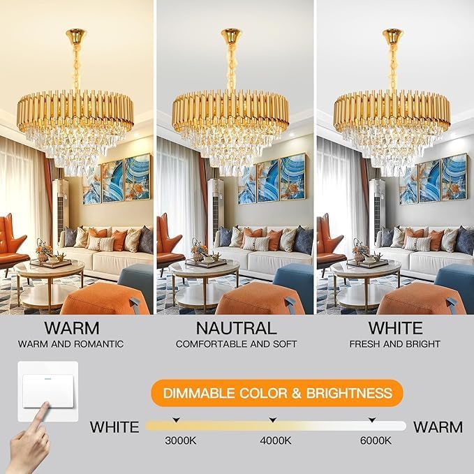 MODERN CRYSTAL CHANDELIER With Bulbs Fancy Ceiling Light,Luxury Round Golden Crytal 60cm Chandelier 3-Tier Crystal Raindrop Pendant Chandelier Dining Room,LivingRoom Kitchen,Table,Hotal,Restaurant2YW
