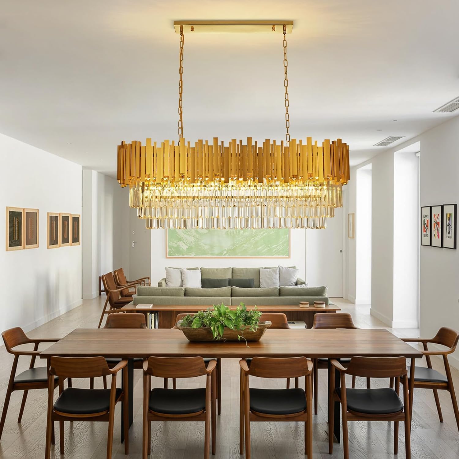 Modern Crystal Chandelier for Dining Room Luxury 10-Lights Gold Chandeliers Contemporary Kitchen Island Chandeliers Oval Ceiling Hanging Lights for Living Room Foyer Hallway