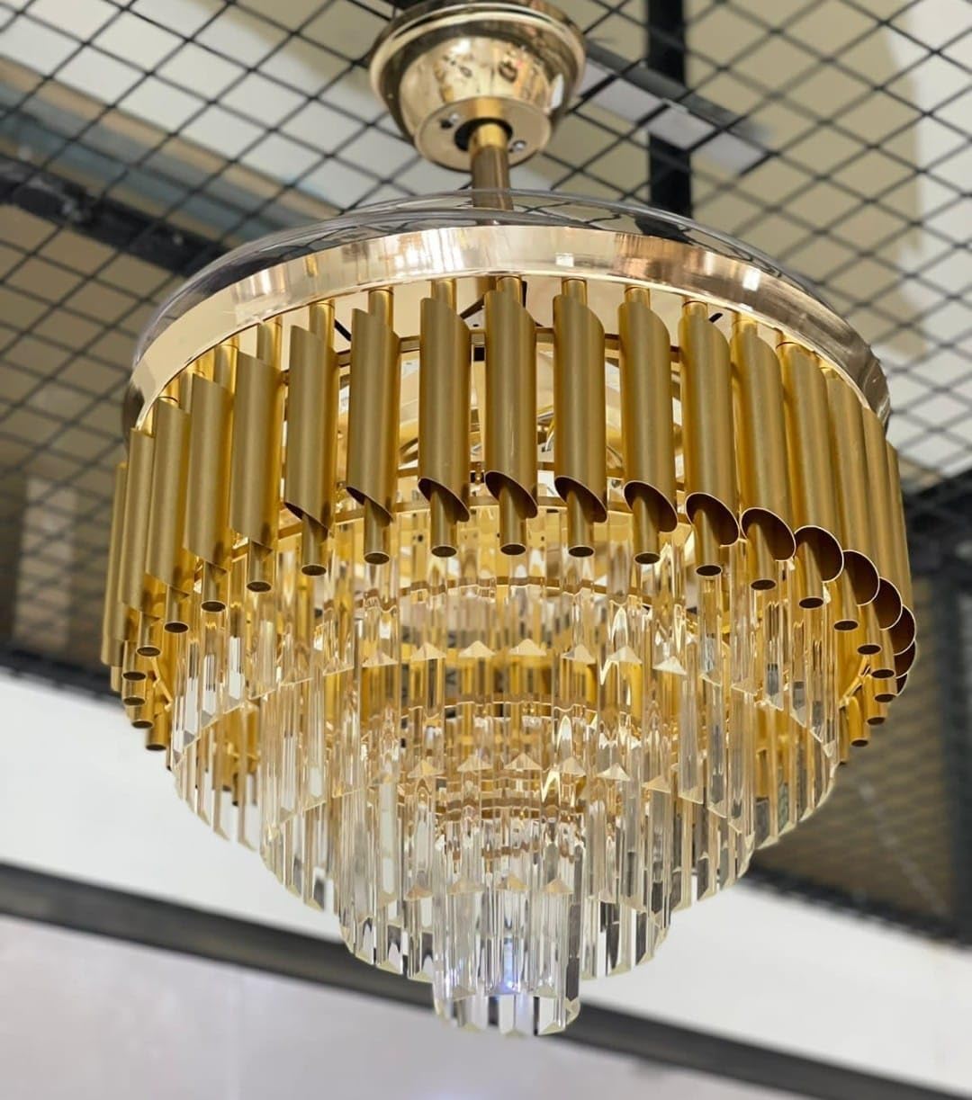 MODERN CHANDELIER FAN Golden Crystal & Metal Luxury Chandelier Fan With Remote Control Technology~ color golden&white 1 YEAR WARRANTY