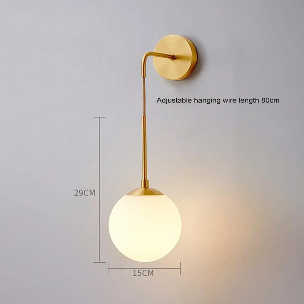 Modern Gold Wall Sconce Light – Minimalist LED Wall Lamp with Frosted Glass Globe, Elegant Wall-Mounted Lighting for Bedroom, Living Room, Hallway, Hotel & Café