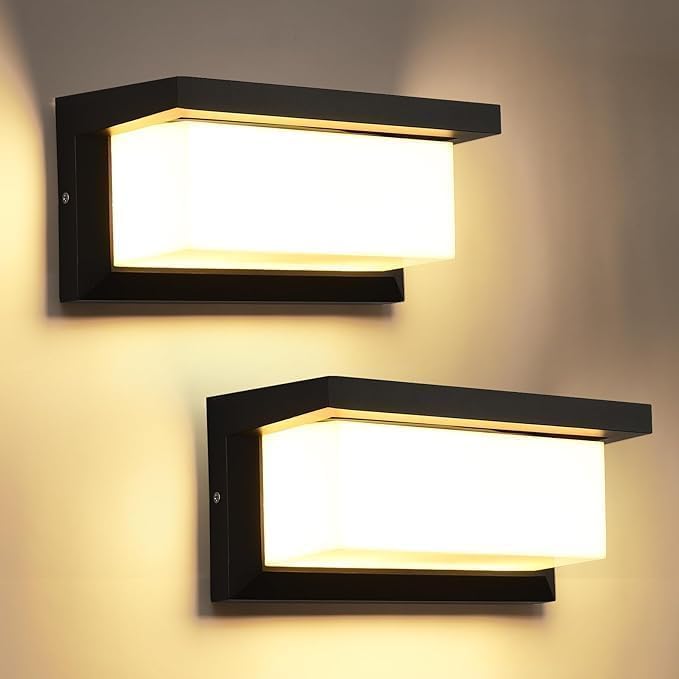 Aluminium Body Black Rectangular Outdoor Wall Light Fixture(2 pack)
