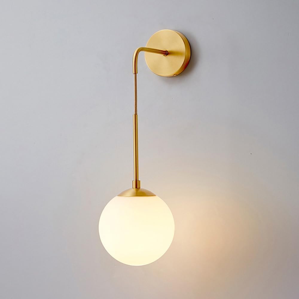 Modern Gold Wall Sconce Light – Minimalist LED Wall Lamp with Frosted Glass Globe, Elegant Wall-Mounted Lighting for Bedroom, Living Room, Hallway, Hotel & Café