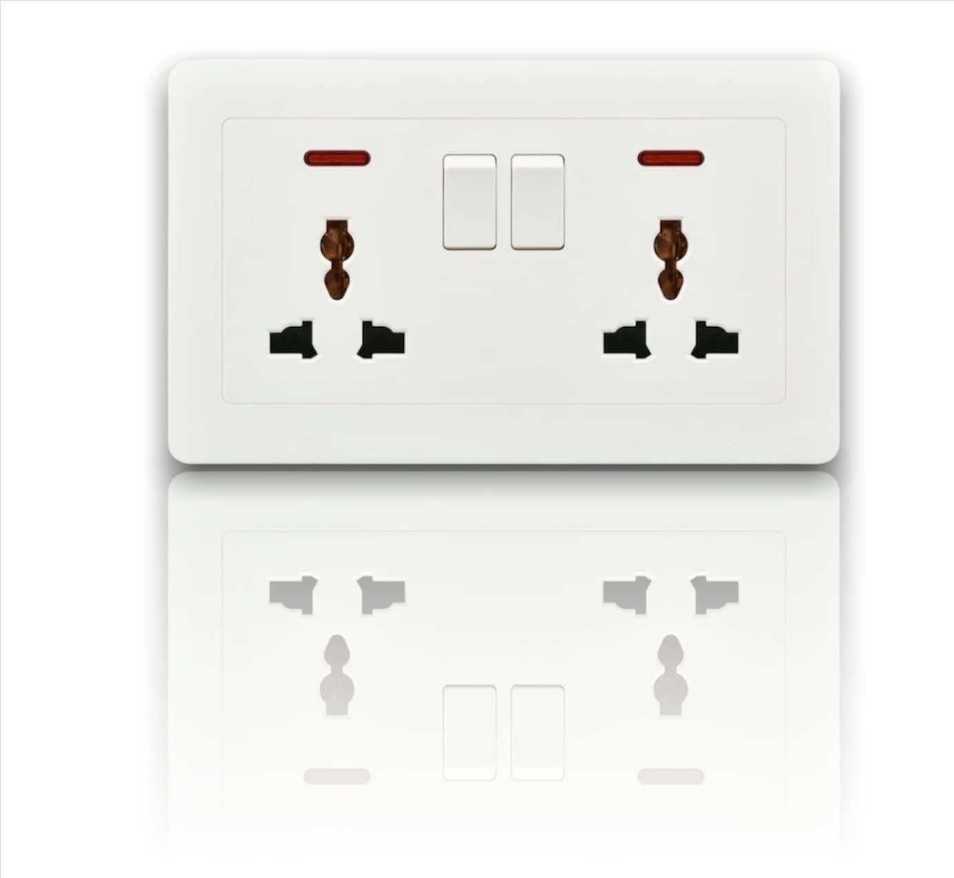 Universal Double Switch Socket 13A Wall Power Outlet with Safety Shutters, Dual Wall Mount Power Outlet With Individual Control Switches for Home, Office, and Commercial Use (30 Years Warranty)