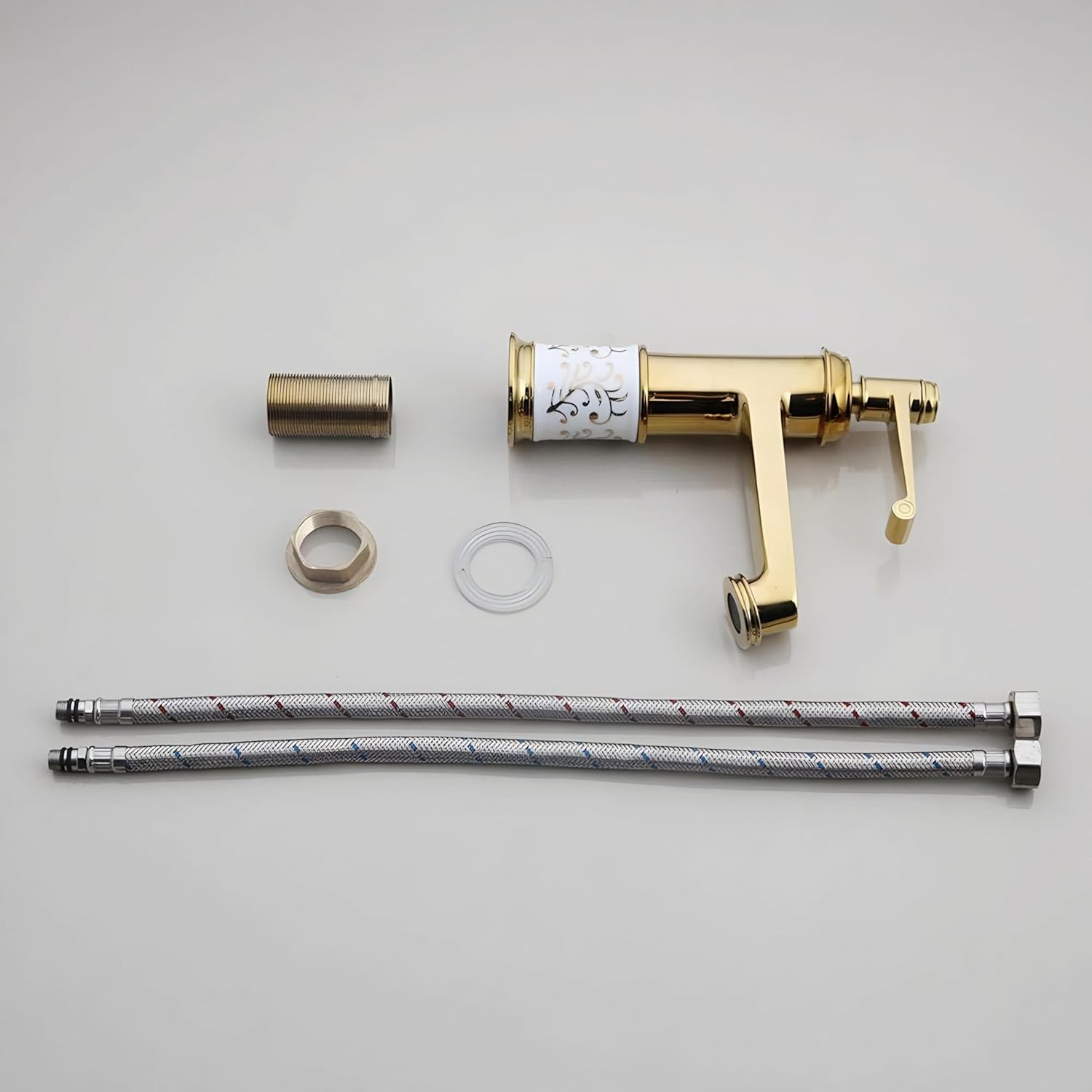 Luxury Golden Brass Bathroom Sink Basin Vessel Tap Mixer Faucet, Deck Mount, Single Handle