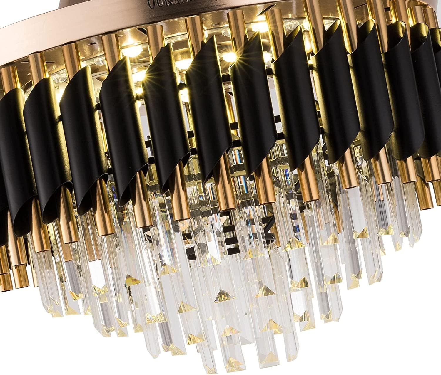 Modern Crystal Ceiling Fan with LED Light — elegant design, 3 color modes, remote control & retractable blades. Perfect for living, dining & bedroom.