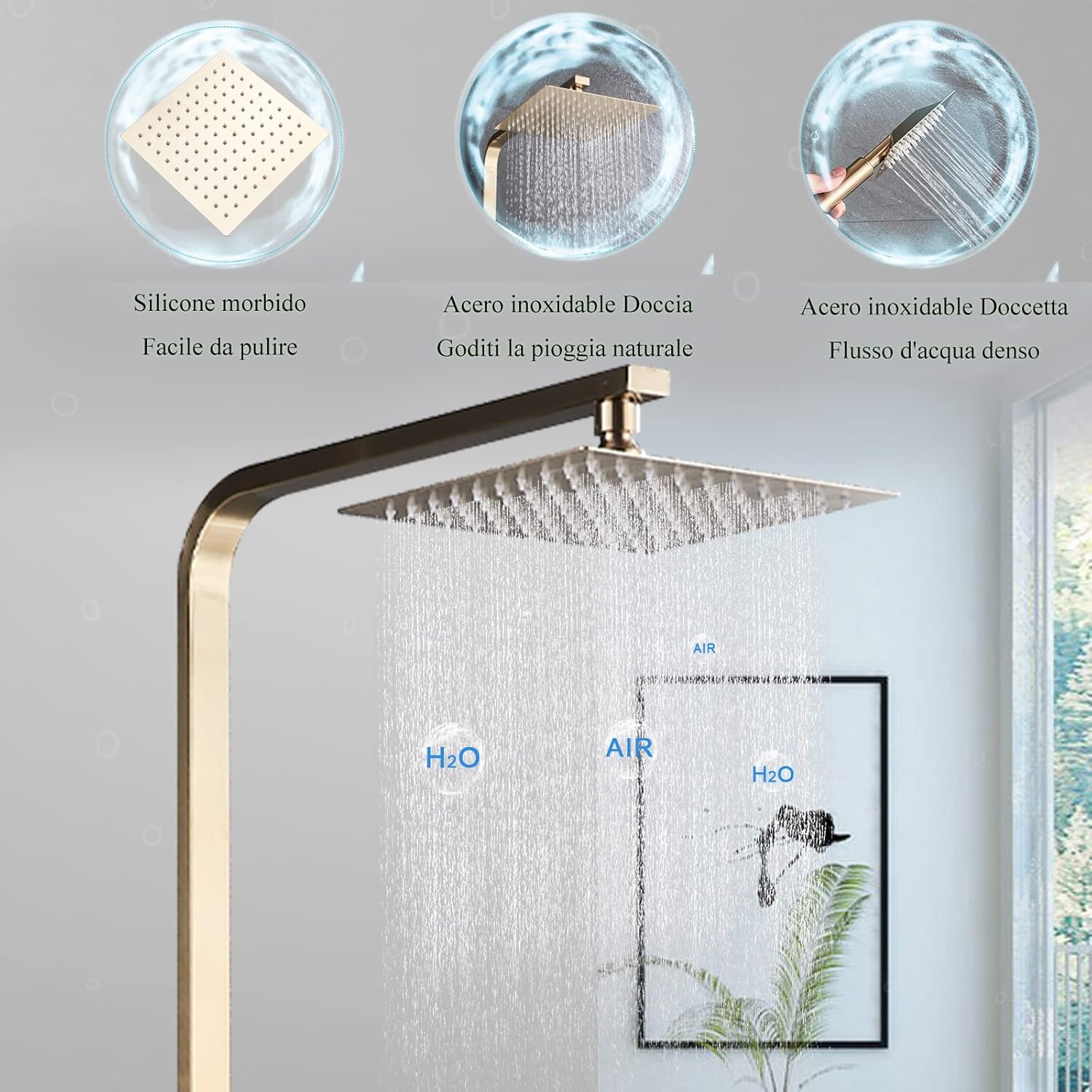 Shower Mixer taps Brushed Gold Shower Set Shower System 3-Function with Rainfall Shower Handheld Bath tub