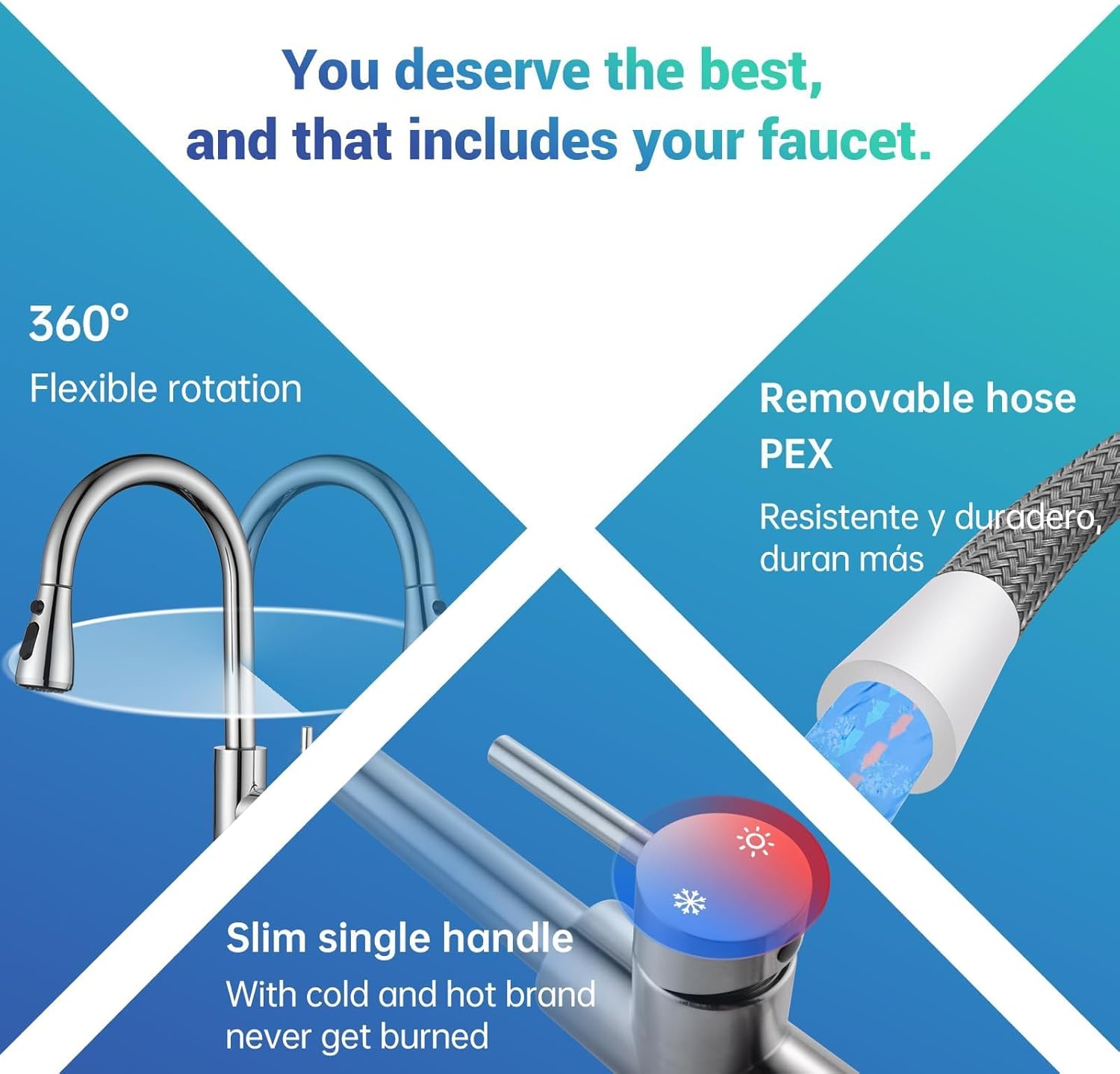 Kitchen Tap, Single Handle High Arc Modern Pull out Sink Mixer Faucet with 360°Swivel 3 Modes Sprayer for 1 Hole Sink, Easy to Install, Brushed Stainless Steel