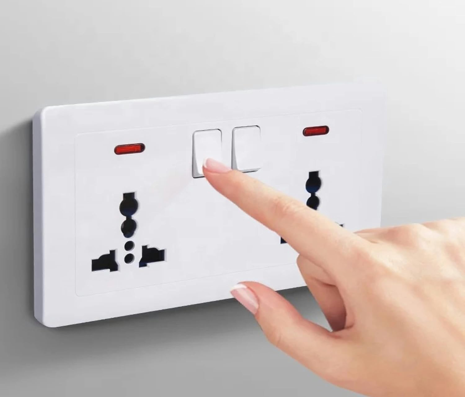Universal Double Switch Socket 13A Wall Power Outlet with Safety Shutters, Dual Wall Mount Power Outlet With Individual Control Switches for Home, Office, and Commercial Use (30 Years Warranty)