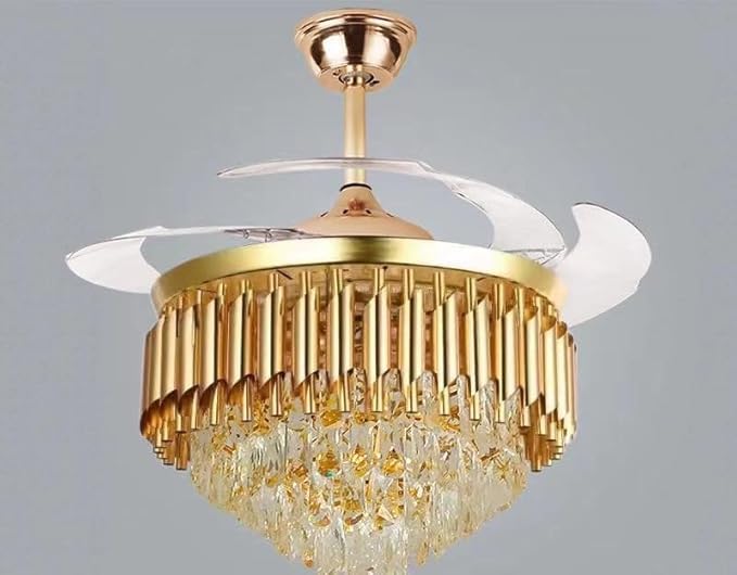 MODERN CHANDELIER FAN Golden Crystal & Metal Luxury Chandelier Fan With Remote Control Technology~ color golden&white 1 YEAR WARRANTY
