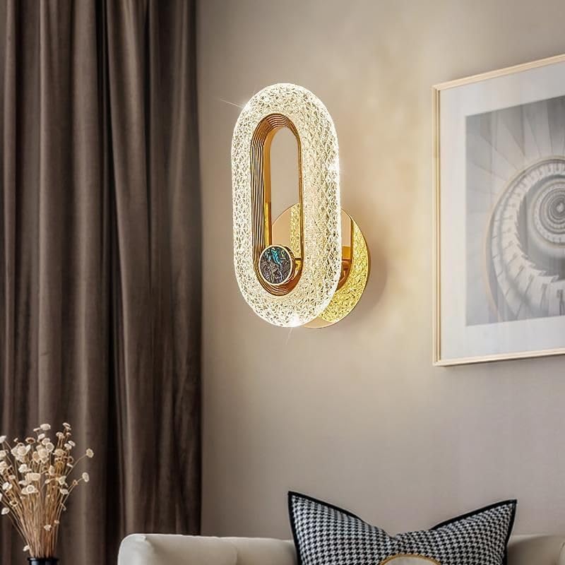 LED Wall lamp, Indoor Gold Oval Wall Light, 3 Colour temperatures 3000K/4000K/6000K Bedside lamp, 8W Modern Aluminium Decorative Lamp Wall Light for Bedroom, Dining Room, Staircase, Hotel(2PCS)