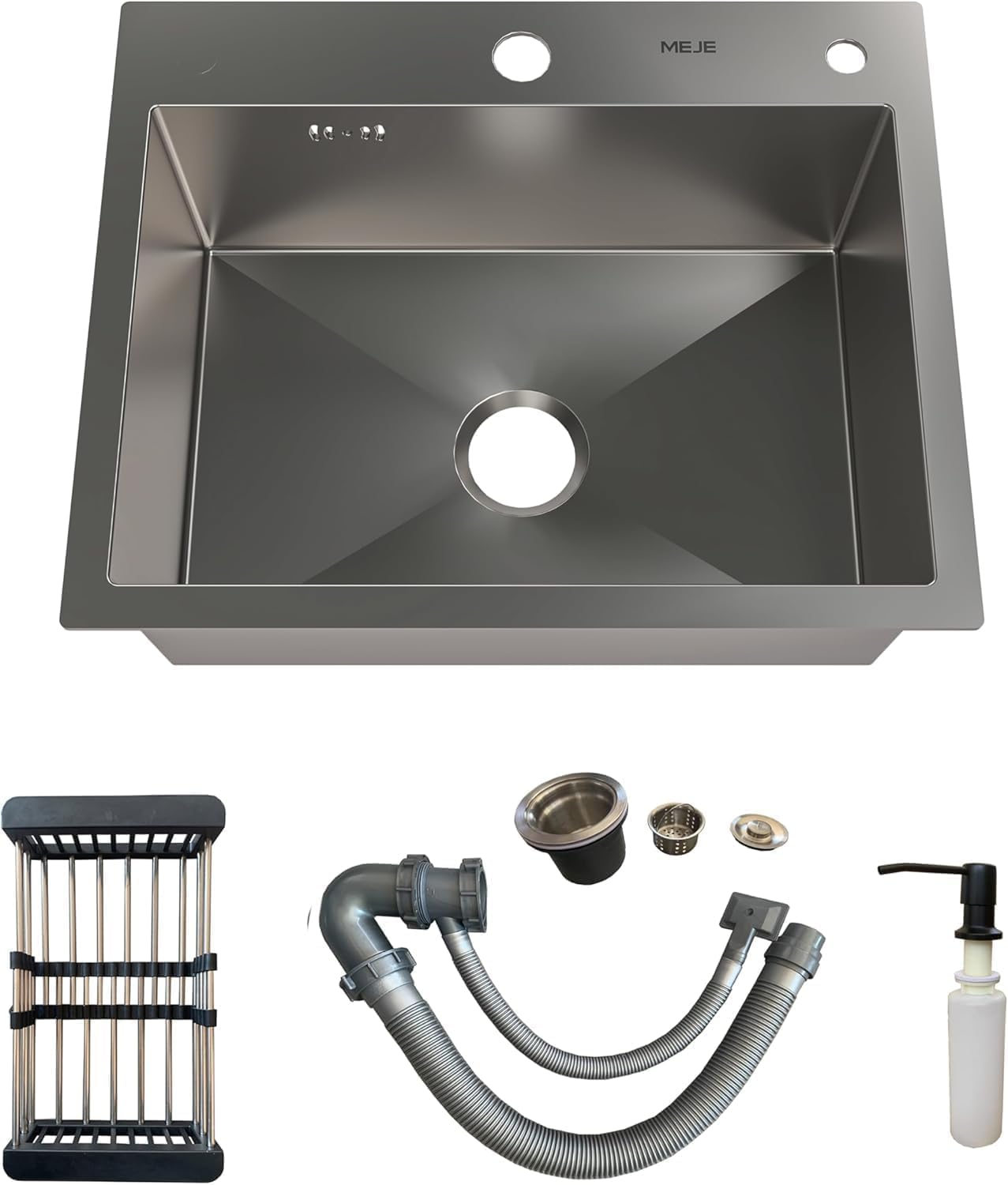 40x40 CM Stainless Steel Sink — large single bowl, 304 grade, anti-scratch finish. Easy to clean, with basket strainer. Top/undermount install