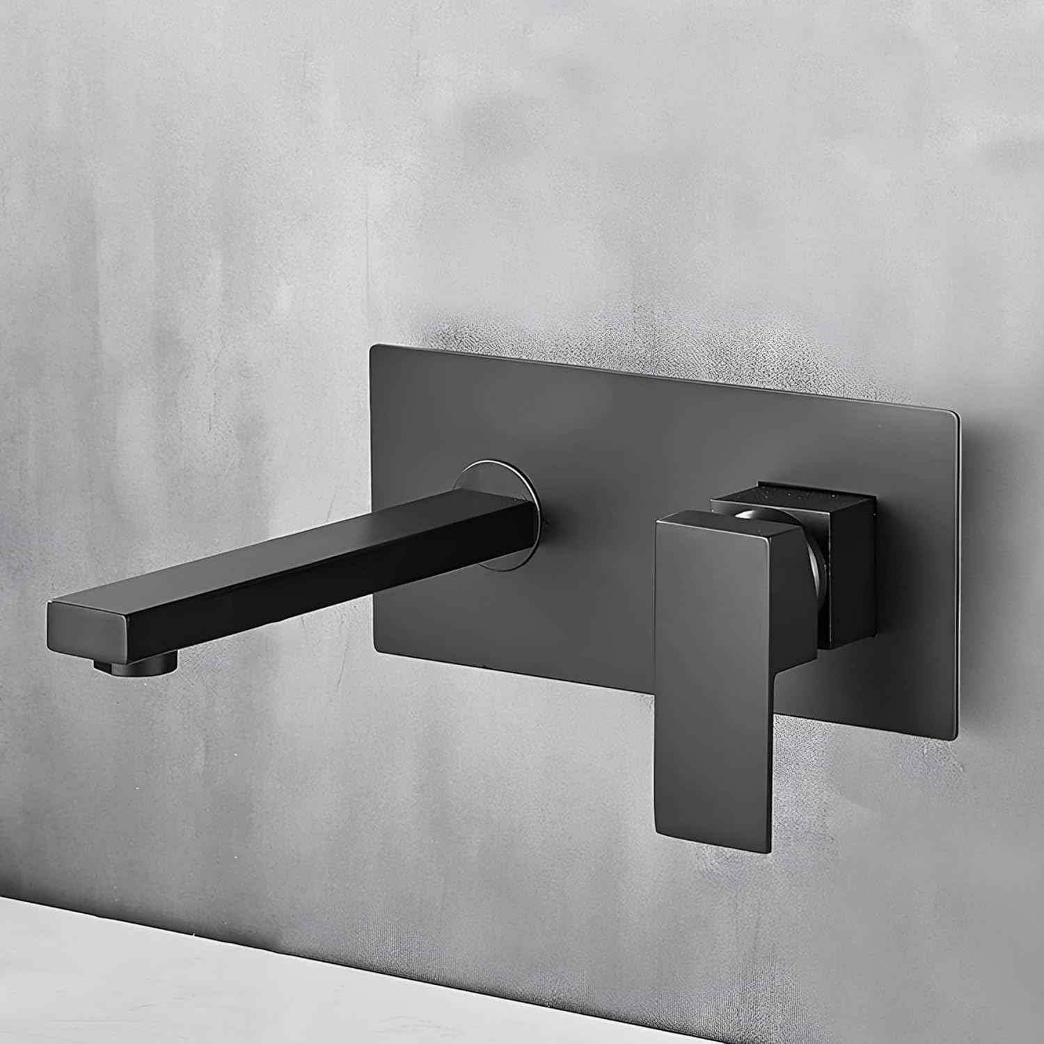 Modern Wall-Mount Bathroom Faucet, Matte Black, Single Handle, Long Spout