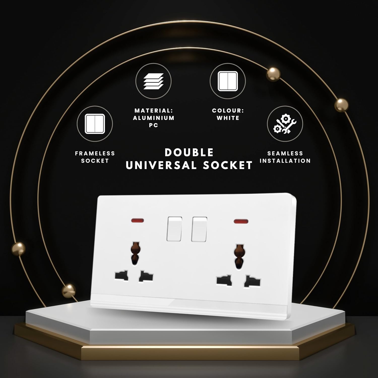 Universal Double Switch Socket 13A Wall Power Outlet with Safety Shutters, Dual Wall Mount Power Outlet With Individual Control Switches for Home, Office, and Commercial Use (30 Years Warranty)