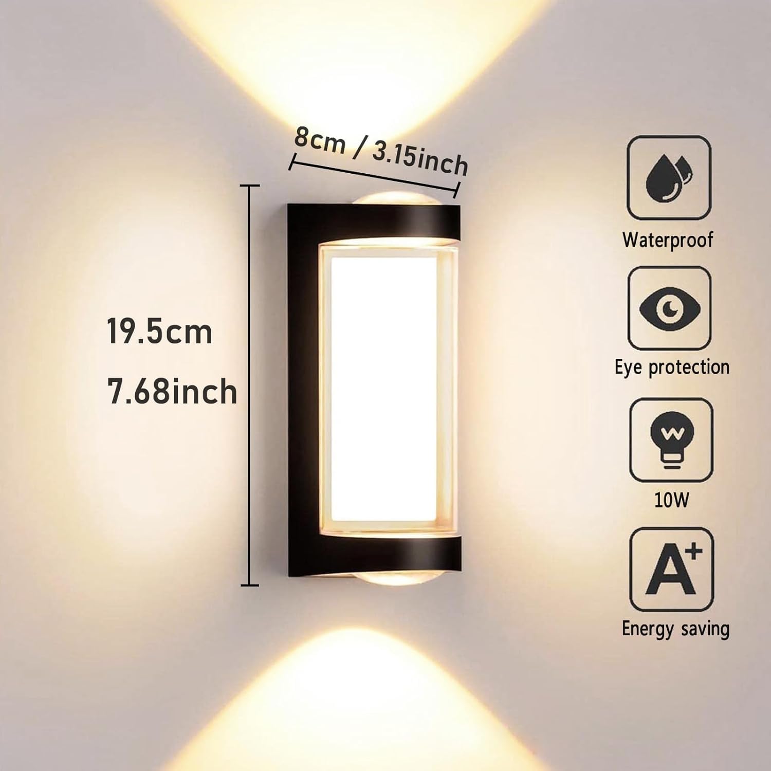Modern LED Outdoor Wall Light – Up and Down Waterproof Wall Sconce, Black Exterior Light Fixture, IP65 Rated for Patio, Villa, Garage, Warm White 3000K