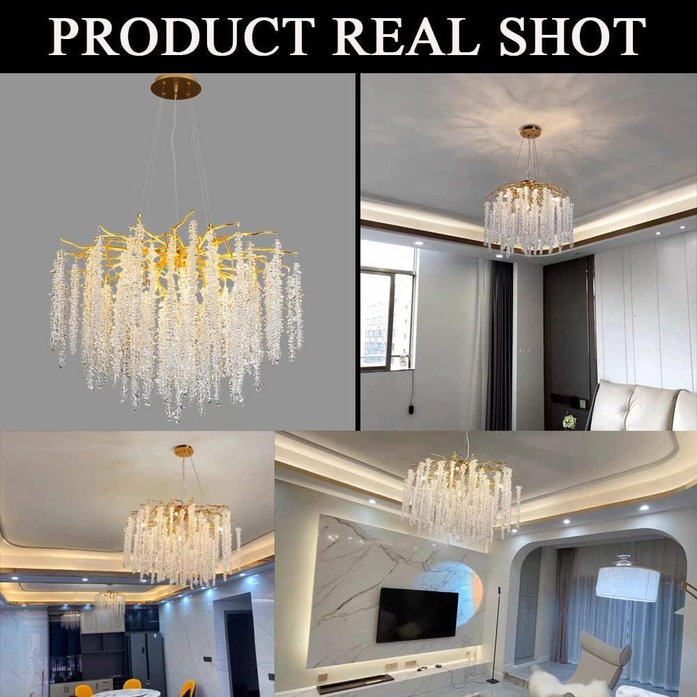 Luxury Crystal Chandelier – Modern Gold Branch Pendant Light for Dining Room, Living Room, Bedroom – Elegant LED Ceiling Hanging Light Fixture for Home & Hotel Décor