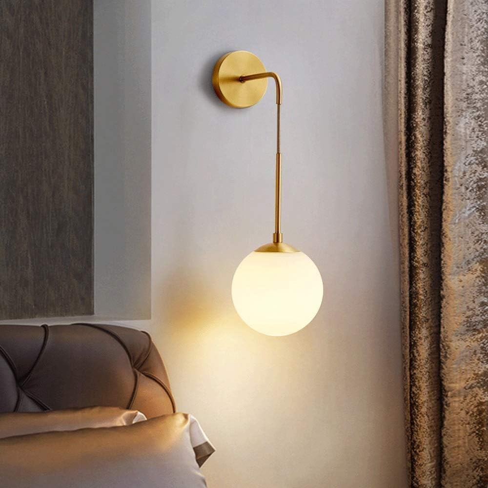 Modern Gold Wall Sconce Light – Minimalist LED Wall Lamp with Frosted Glass Globe, Elegant Wall-Mounted Lighting for Bedroom, Living Room, Hallway, Hotel & Café