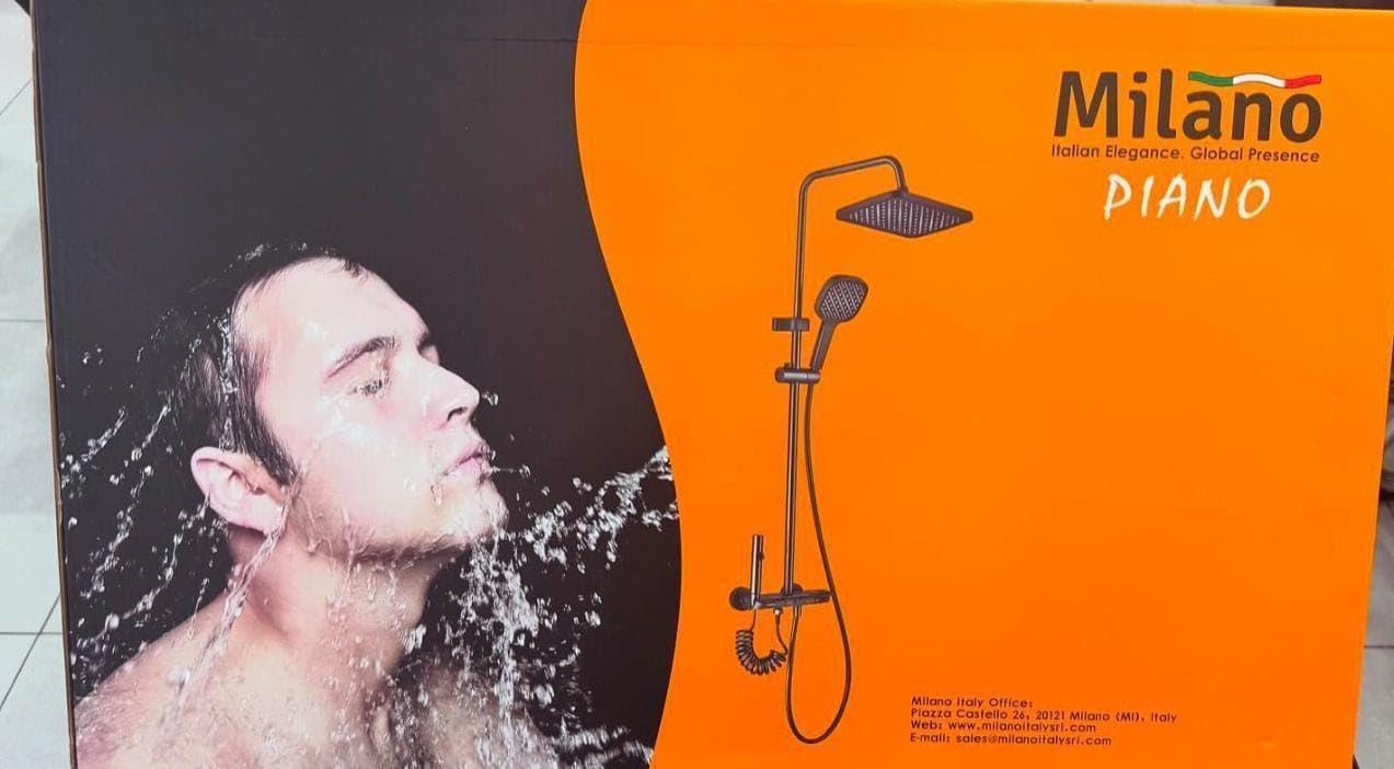 Milano Shower System, 4 Ways Piano Keys Shower Faucet Set, with Rainfall Shower Head, Handheld Shower, Tub Spout, Bidet Sprayer, Adjustable Water Outlet Modes and Hot & Cold Water, Gray