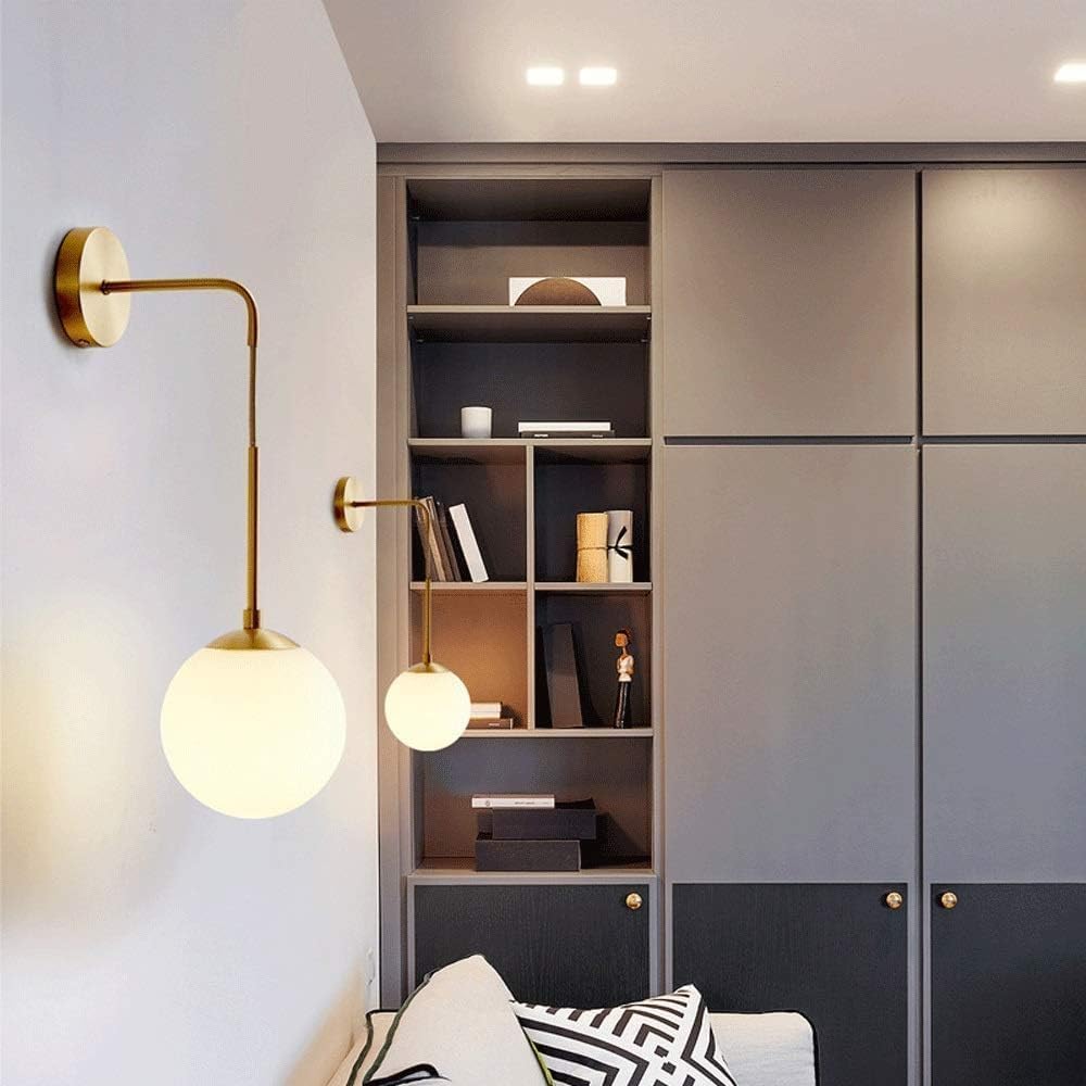 Modern Gold Wall Sconce Light – Minimalist LED Wall Lamp with Frosted Glass Globe, Elegant Wall-Mounted Lighting for Bedroom, Living Room, Hallway, Hotel & Café