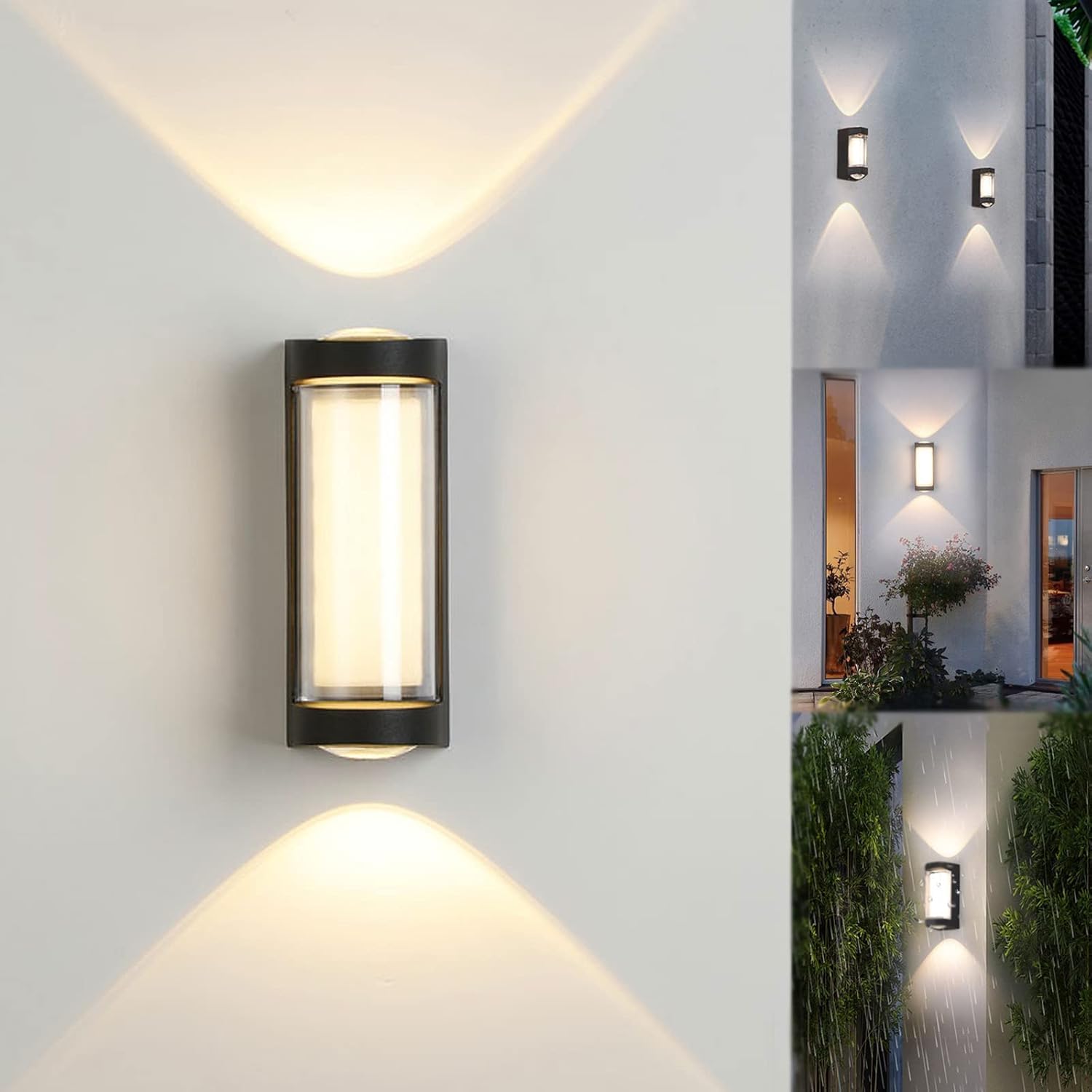 Modern LED Outdoor Wall Light – Up and Down Waterproof Wall Sconce, Black Exterior Light Fixture, IP65 Rated for Patio, Villa, Garage, Warm White 3000K