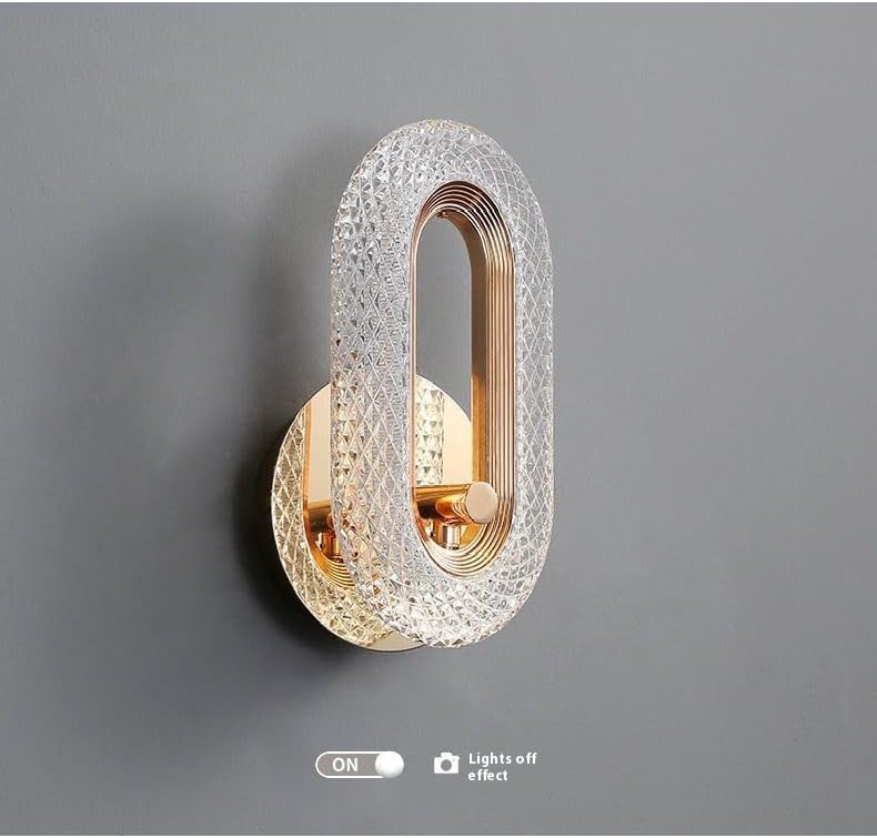 LED Wall lamp, Indoor Gold Oval Wall Light, 3 Colour temperatures 3000K/4000K/6000K Bedside lamp, 8W Modern Aluminium Decorative Lamp Wall Light for Bedroom, Dining Room, Staircase, Hotel(2PCS)
