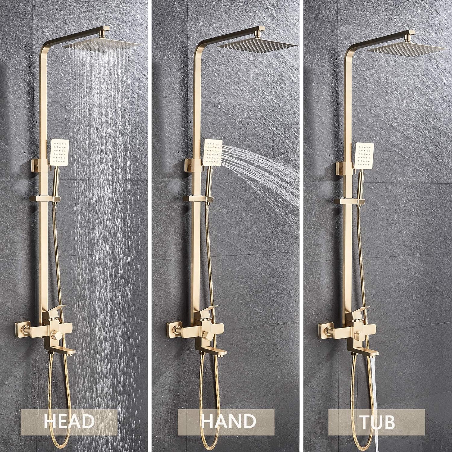 Shower Mixer taps Brushed Gold Shower Set Shower System 3-Function with Rainfall Shower Handheld Bath tub