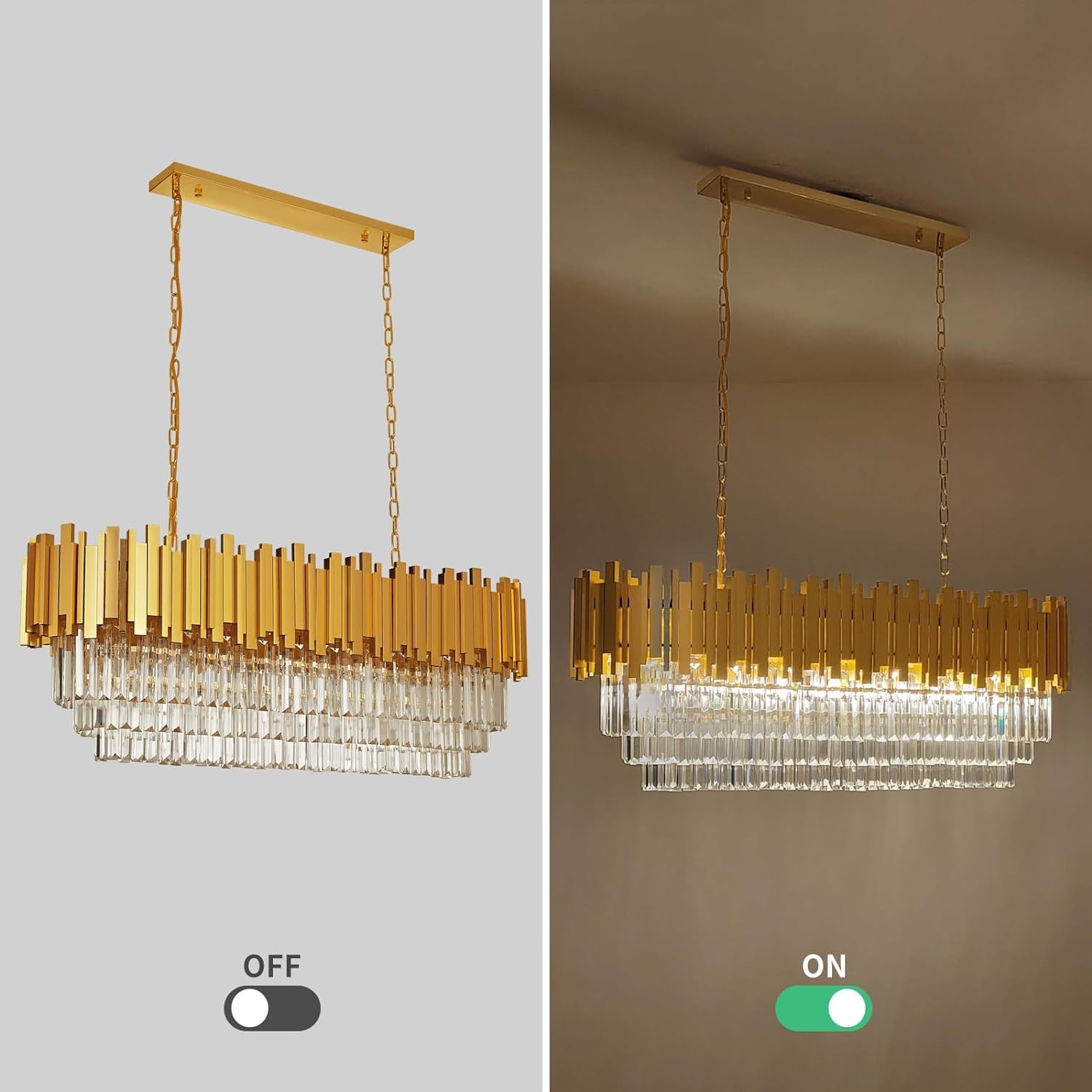 Modern Crystal Chandelier for Dining Room Luxury 10-Lights Gold Chandeliers Contemporary Kitchen Island Chandeliers Oval Ceiling Hanging Lights for Living Room Foyer Hallway