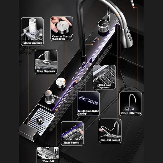 Smart Kitchen Sink With Faucet, Tap, Strainer & Organizer – Stainless Steel Kitchen Sink With Drain, Sponge Holder, And Accessories – Modern Kitchen Sink Organizer with Multi-Function Features