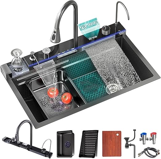 Smart Kitchen Sink With Faucet, Tap, Strainer & Organizer – Stainless Steel Kitchen Sink With Drain, Sponge Holder, And Accessories – Modern Kitchen Sink Organizer with Multi-Function Features