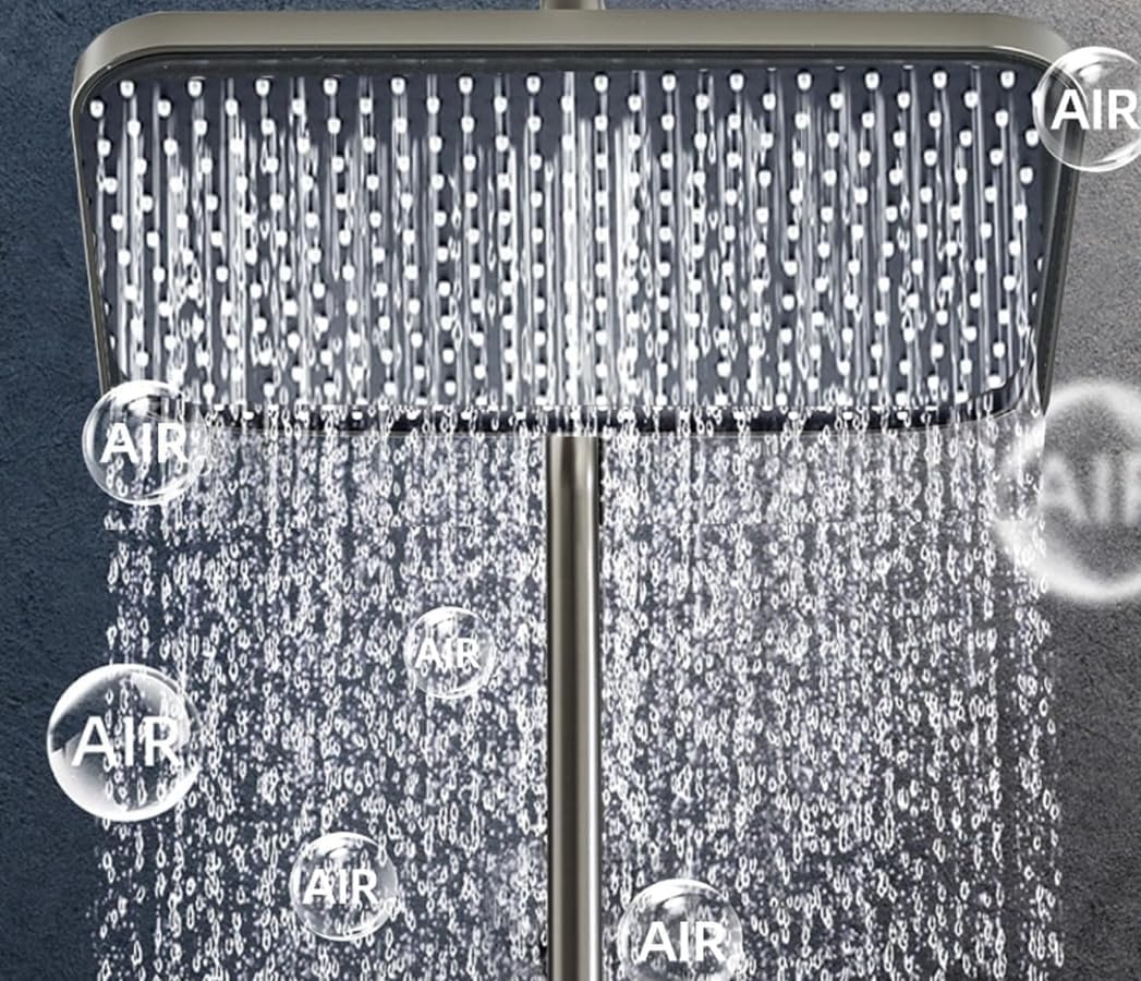 Milano Shower System, 4 Ways Piano Keys Shower Faucet Set, with Rainfall Shower Head, Handheld Shower, Tub Spout, Bidet Sprayer, Adjustable Water Outlet Modes and Hot & Cold Water, Gray