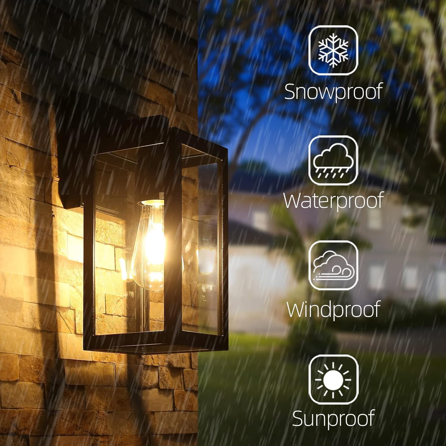Aluminum Exterior Wall Lanterns With Clear Glass Shade Anti-Rust Outdoor Wall Sconce Light Fixture, Matte Black, 2 Packs
