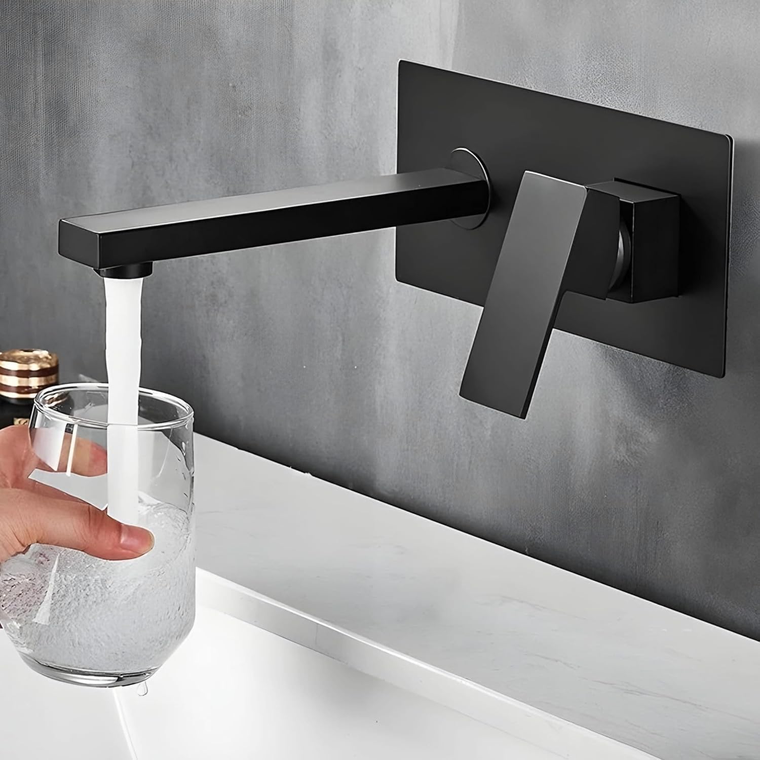 Modern Wall-Mount Bathroom Faucet, Matte Black, Single Handle, Long Spout