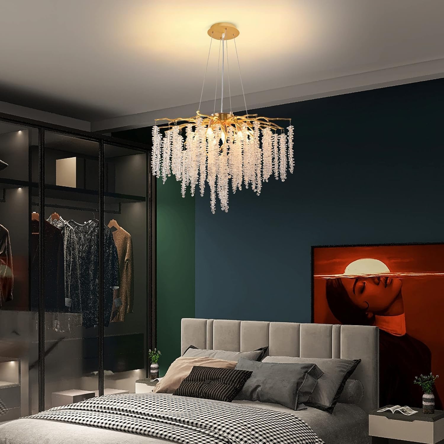 Luxury Crystal Chandelier – Modern Gold Branch Pendant Light for Dining Room, Living Room, Bedroom – Elegant LED Ceiling Hanging Light Fixture for Home & Hotel Décor