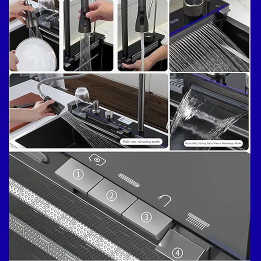Smart Kitchen Sink With Faucet, Tap, Strainer & Organizer – Stainless Steel Kitchen Sink With Drain, Sponge Holder, And Accessories – Modern Kitchen Sink Organizer with Multi-Function Features
