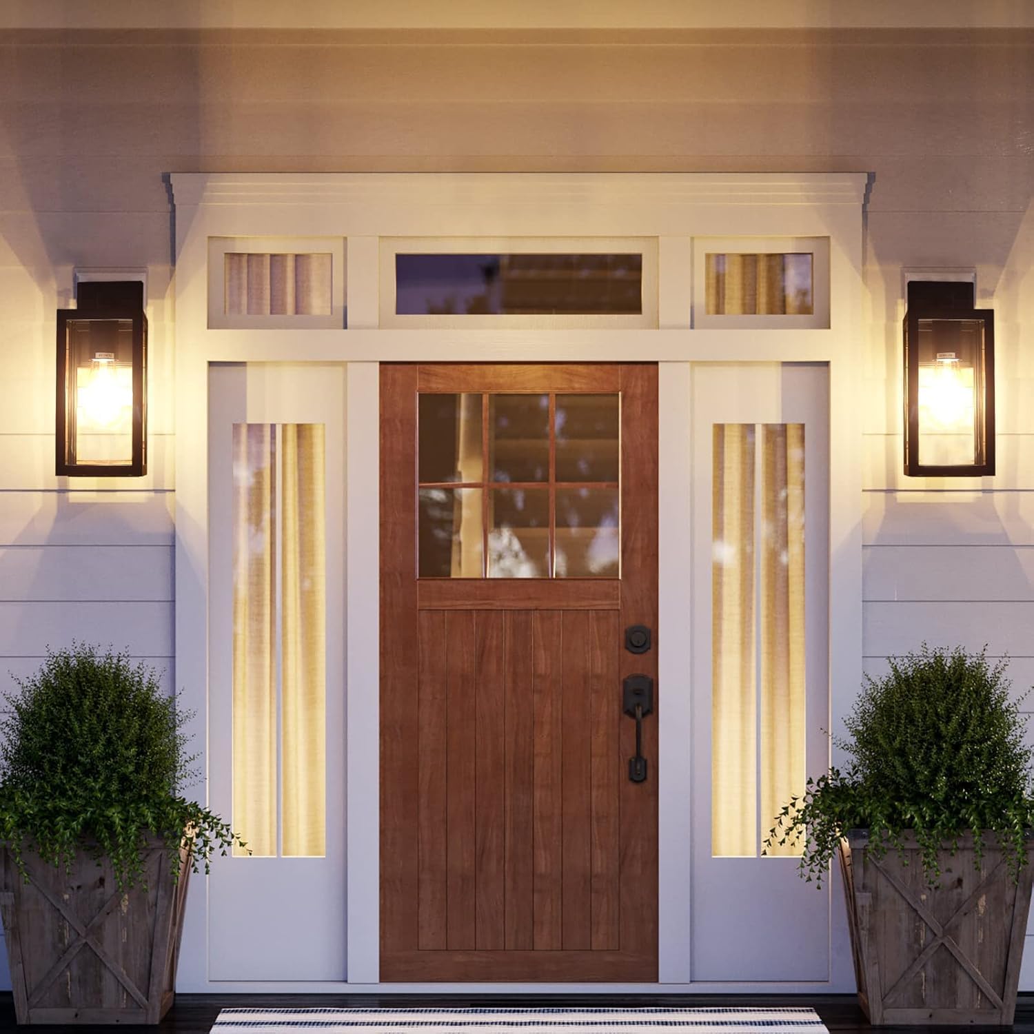 Aluminum Exterior Wall Lanterns With Clear Glass Shade Anti-Rust Outdoor Wall Sconce Light Fixture, Matte Black, 2 Packs