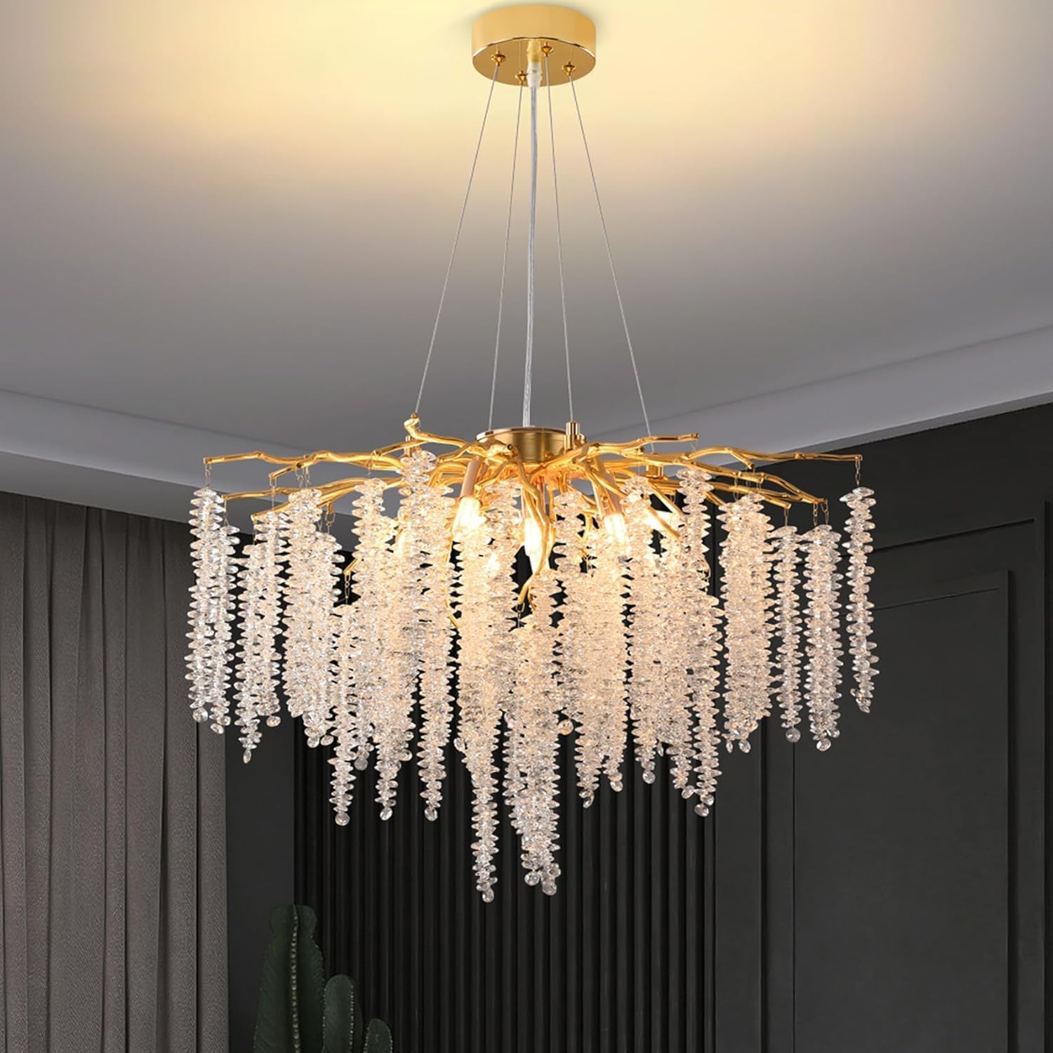 Luxury Crystal Chandelier – Modern Gold Branch Pendant Light for Dining Room, Living Room, Bedroom – Elegant LED Ceiling Hanging Light Fixture for Home & Hotel Décor