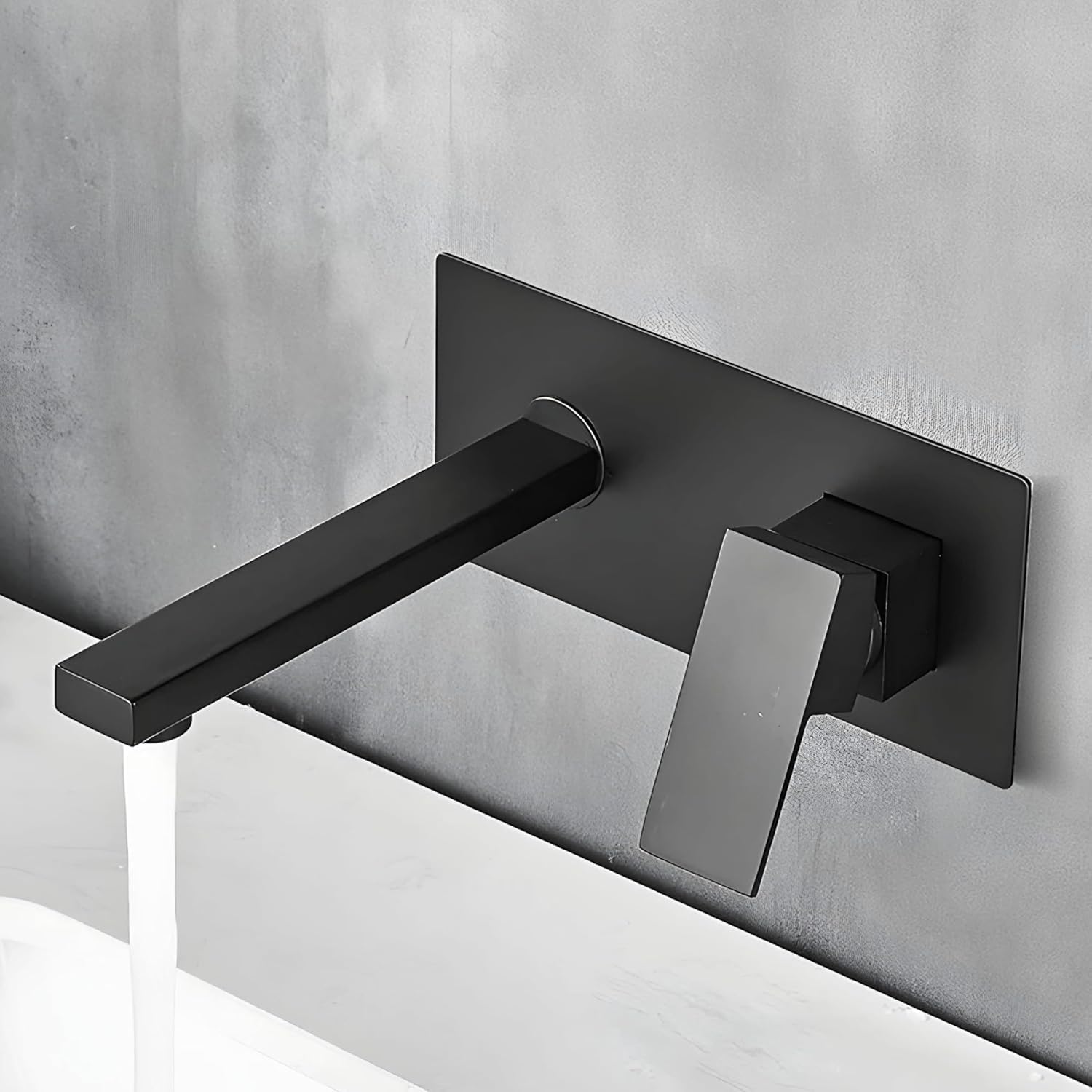 Modern Wall-Mount Bathroom Faucet, Matte Black, Single Handle, Long Spout