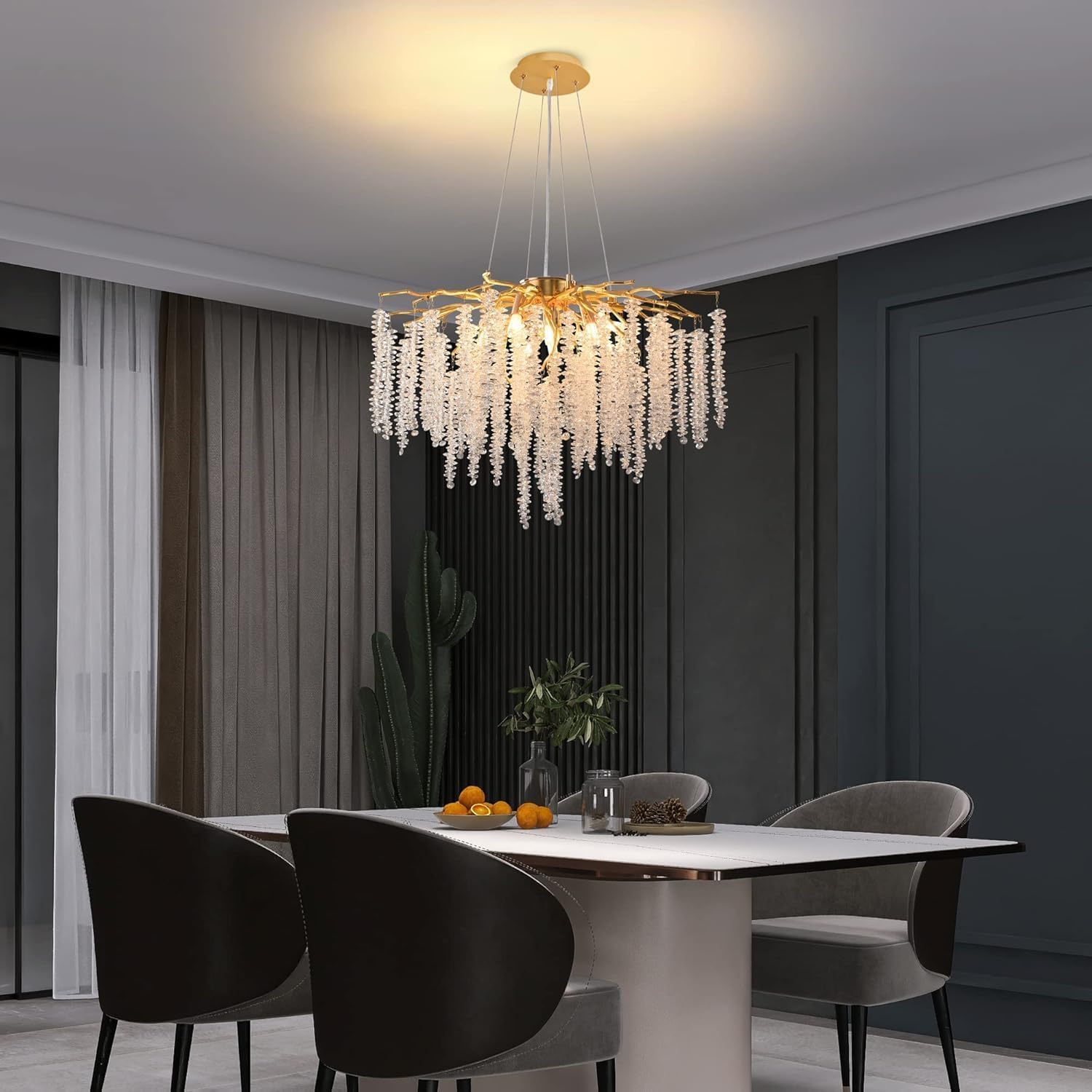 Luxury Crystal Chandelier – Modern Gold Branch Pendant Light for Dining Room, Living Room, Bedroom – Elegant LED Ceiling Hanging Light Fixture for Home & Hotel Décor