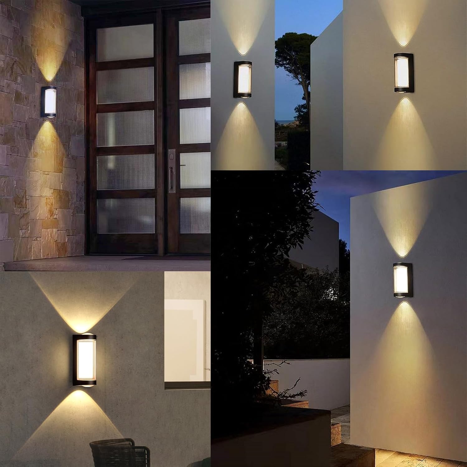 Modern LED Outdoor Wall Light – Up and Down Waterproof Wall Sconce, Black Exterior Light Fixture, IP65 Rated for Patio, Villa, Garage, Warm White 3000K