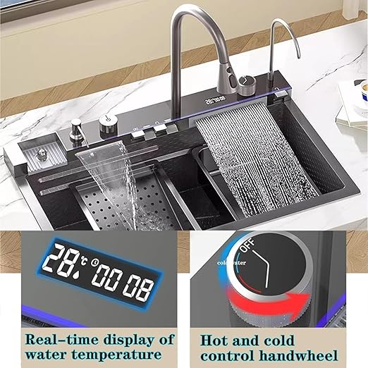 Smart Kitchen Sink With Faucet, Tap, Strainer & Organizer – Stainless Steel Kitchen Sink With Drain, Sponge Holder, And Accessories – Modern Kitchen Sink Organizer with Multi-Function Features