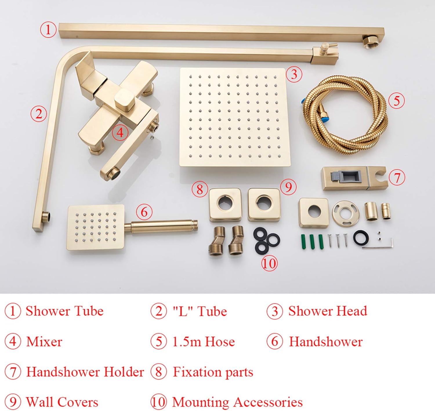 Shower Mixer taps Brushed Gold Shower Set Shower System 3-Function with Rainfall Shower Handheld Bath tub