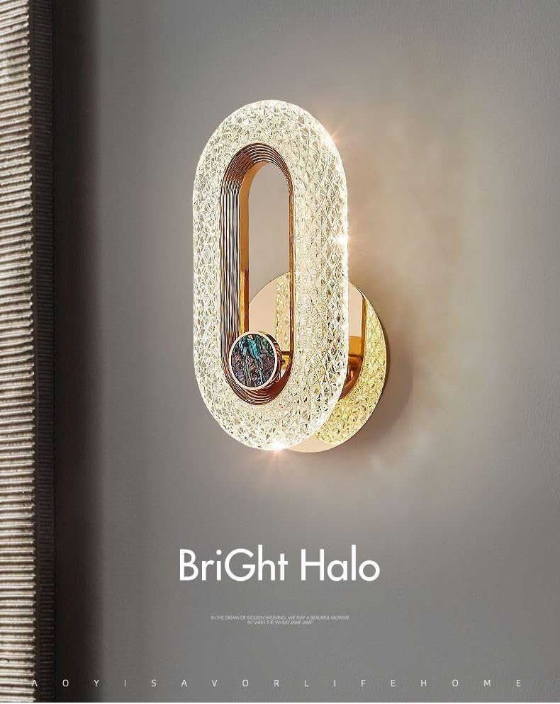 LED Wall lamp, Indoor Gold Oval Wall Light, 3 Colour temperatures 3000K/4000K/6000K Bedside lamp, 8W Modern Aluminium Decorative Lamp Wall Light for Bedroom, Dining Room, Staircase, Hotel(2PCS)