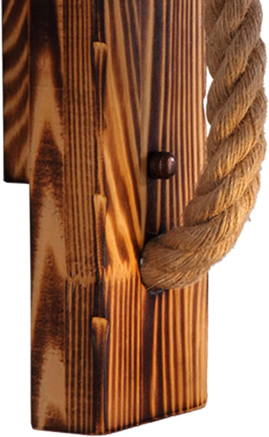 hageek Wooden Wall Light with hemp rope design, E27 socket, retro industrial style. Perfect for living room, bedside, corridor, café & bar.