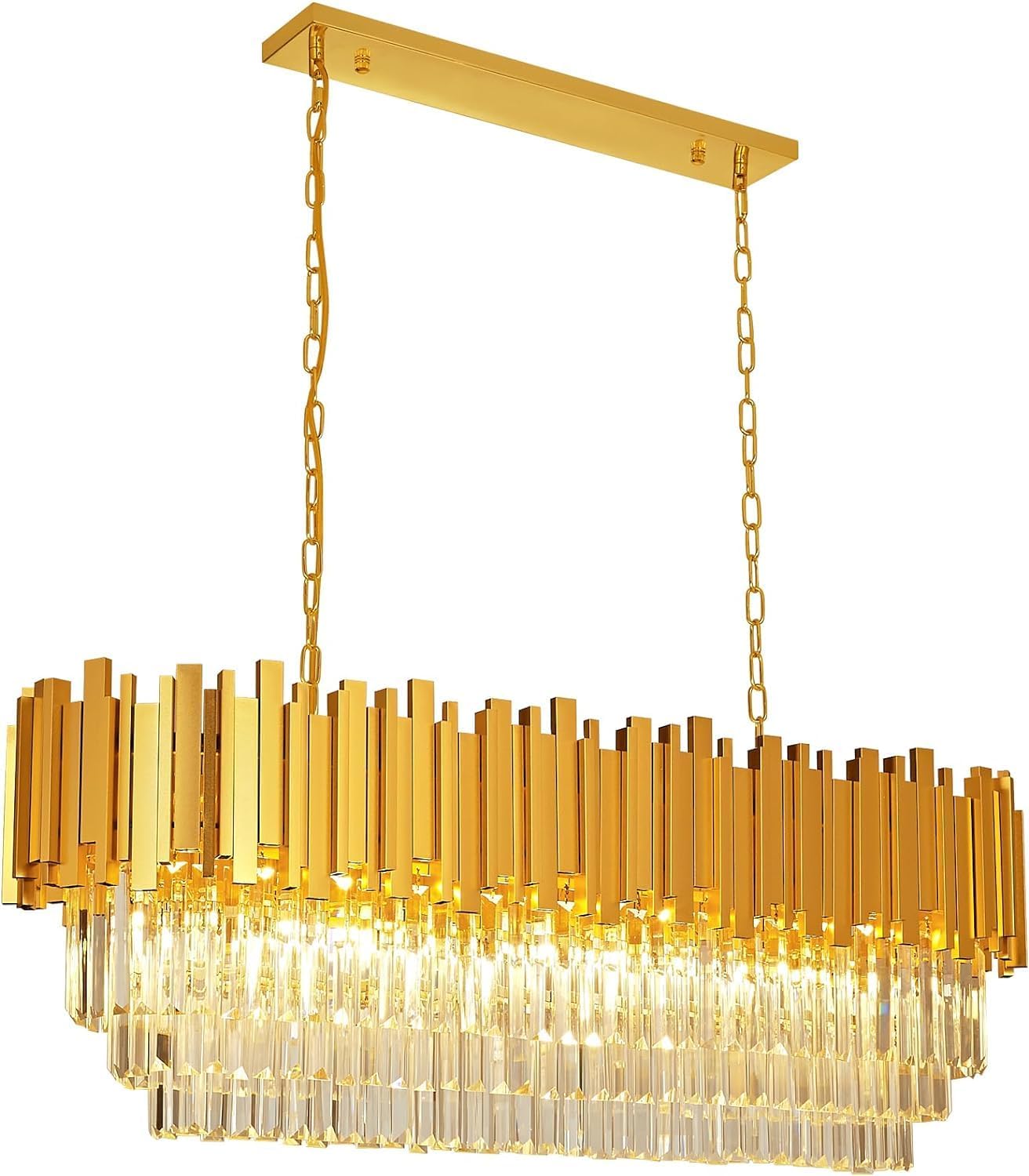 Modern Crystal Chandelier for Dining Room Luxury 10-Lights Gold Chandeliers Contemporary Kitchen Island Chandeliers Oval Ceiling Hanging Lights for Living Room Foyer Hallway