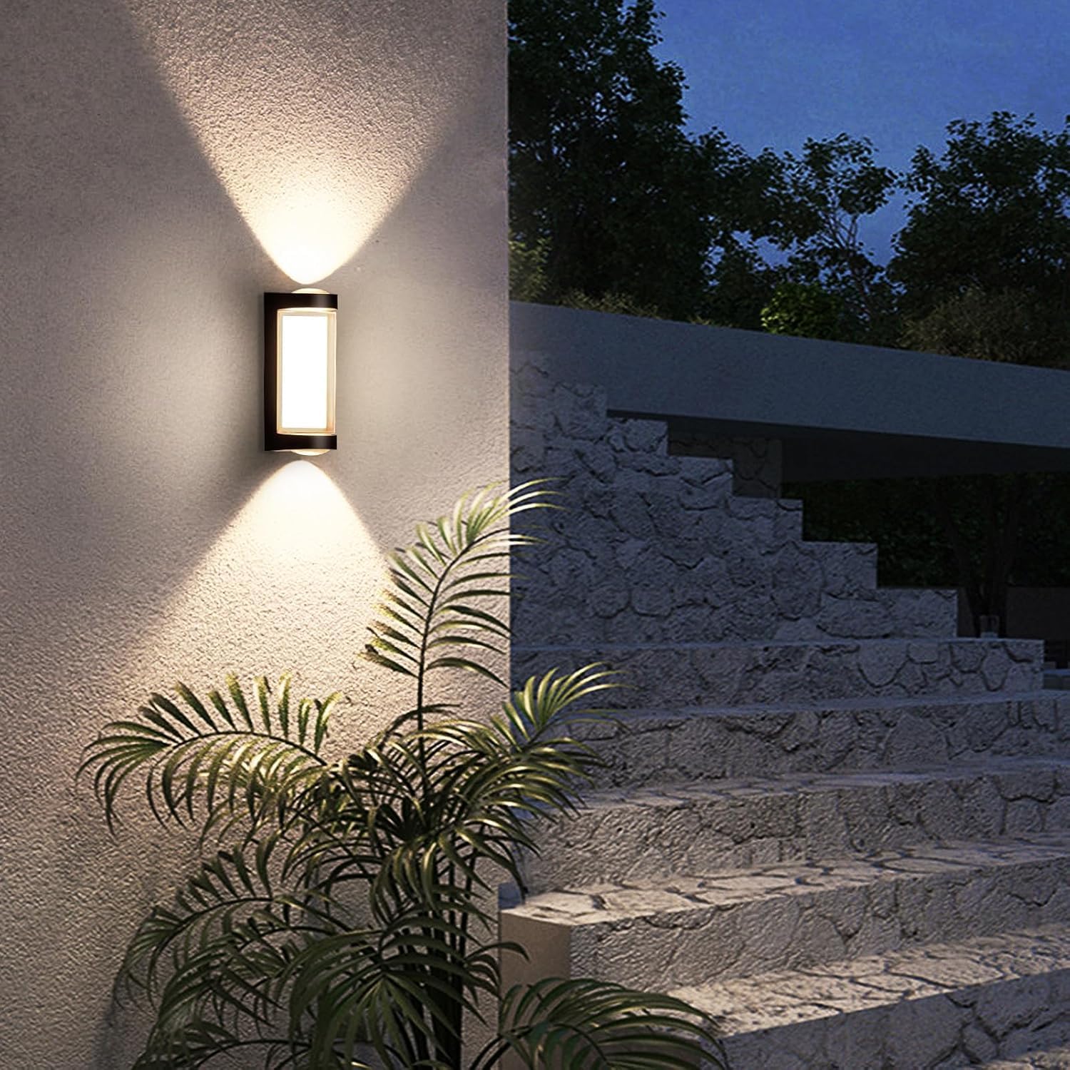 Modern LED Outdoor Wall Light – Up and Down Waterproof Wall Sconce, Black Exterior Light Fixture, IP65 Rated for Patio, Villa, Garage, Warm White 3000K