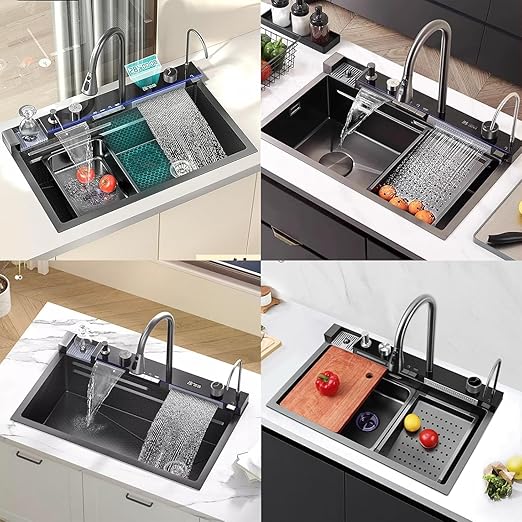 Smart Kitchen Sink With Faucet, Tap, Strainer & Organizer – Stainless Steel Kitchen Sink With Drain, Sponge Holder, And Accessories – Modern Kitchen Sink Organizer with Multi-Function Features
